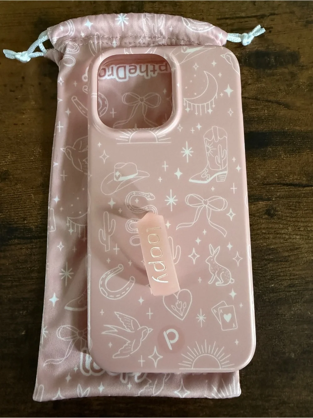 Loopy Case Peach Pink Western Doodle Phone Case with Built-In Loop